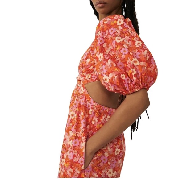 NWT Free People Floral Jumpsuit Amy Jumpsuit S Wide Leg Puff Sleeves Boho Gypsy - Picture 6 of 11